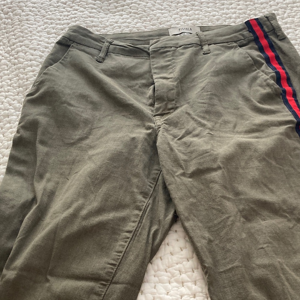 Pistola Olive Green Mossy Red Navy Stripe Ankle Jeans Womens Sz 29 Cotton Blend - Picture 5 of 8